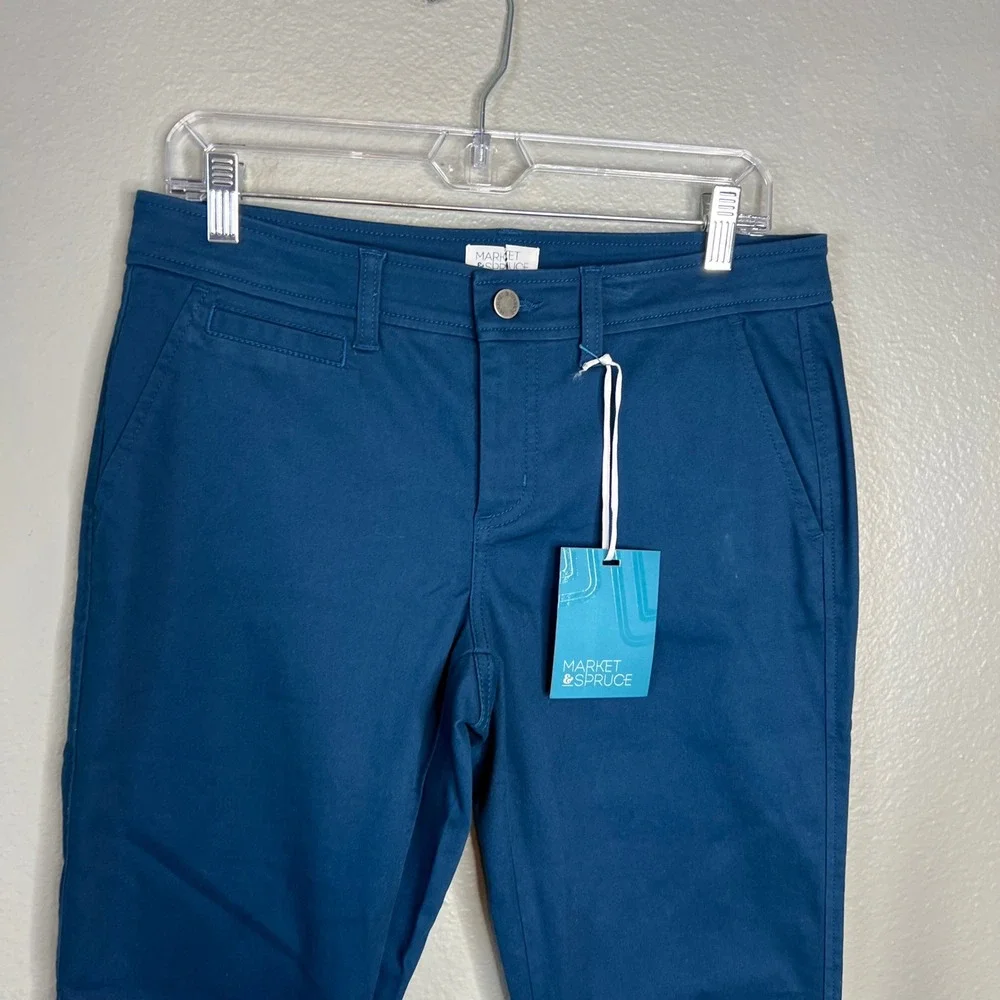 Market & Spruce Ankle Pants Womens‎ 8P Petite Blue Slim Leg Cuffed Stretch NWT